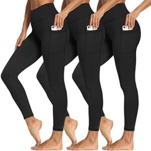 3 Packs Leggings with Pockets for Women, Soft High Waisted Tummy Contr…